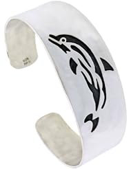 Sterling Silver Dolphin Cuff Bangle 1 inch wide,