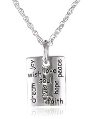 Sterling Silver "Wish Dream Love" Inspirational Pendant Necklace, 18"