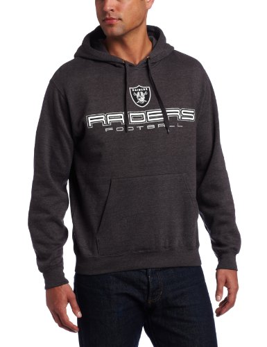 NFL Men's Oakland Raiders 1st and Goal IV Long Sleeve Hooded Fleece Pullover (Charcoal Heather, X-Large)