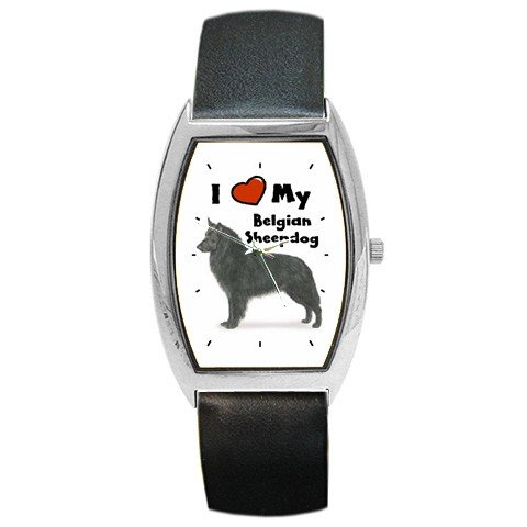 I Love My Belgian Sheepdog Barrel Style Metal Watch