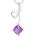 Princess Cut Amethyst Pendant Necklace Sterling Silver