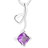 Princess Cut Amethyst Pendant Necklace Sterling Silver
