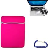 Bundle Set: Apple MacBook Pro / MacBook Air 13.3 Inch Black / Pink Laptop Carrying Case Reversible Sleeve, Keyboard Silicone Skin Cover, and a Free Carabiner Key Chain