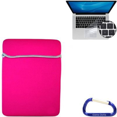 Bundle Set: Apple MacBook Pro MacBook Air 13.3 Inch Black Pink Laptop Carrying Case Reversible Sleeve - Keyboard Silicone Skin Cover - and a Free Carabiner Key Chain