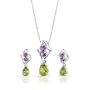 3.75 cts Pear Peridot Round Amethyst Pendant Earrings in Sterling Silver Free 18 inch Necklace