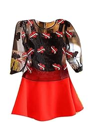 General Print Puff Sleeves Midi Dress 