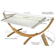 12211 H�ngematte mit Holz Gestell 310x120 cm, 150 kg belastbar, incl. Befestigungsmaterial, Karabiner usw.