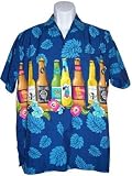 Men's Hawaiian Shirt-Beer Bottles Band on Blue