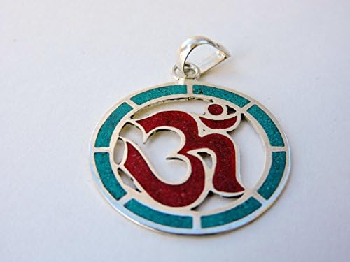 Handmade Tibetan Turquoise Coral Brass Sanskrit Om Pendant Silk Pouch