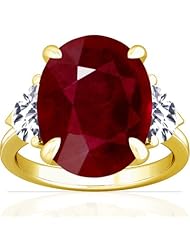 18K Yellow Gold Oval Cut Ruby Three Stone Ring