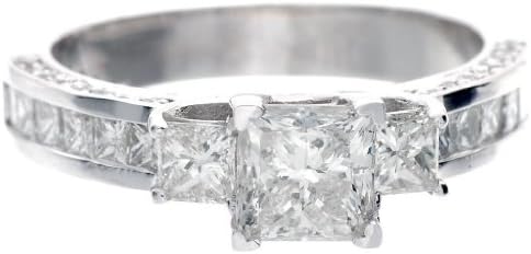 1.95ct Certified Princess & Round Cut Diamond Three Stone with Accents Engagement Ring in Platinum