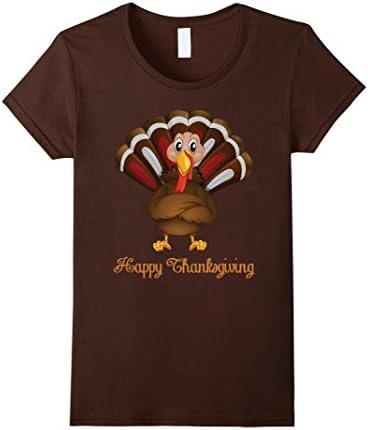 Thanksgiving T-Shirt: Happy Turkey Day - Happy Thanksgiving - Female Large - Brown