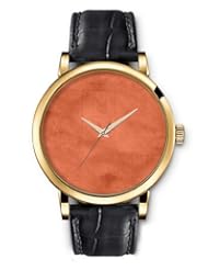 SPRAWL Aanalog Fashion Series Gold Ladies Watches of Genuine Black Leather Strap,Unique Wrist Watch for Women Girls Designed with Newspaper orange background