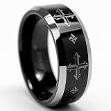 8MM Two Tone Tungsten Ring, Band with Laser Etched Cross Design Size 11
