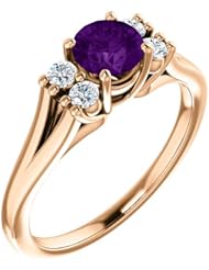 18K Rose Gold 5.00mm Round Cut Chatham Created Alexandrite and Diamond Ring -- LIFETIME WARRANTY