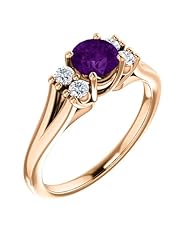 18K Rose Gold 5.00mm Round Cut Amethyst and Diamond Ring -- LIFETIME WARRANTY