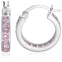 Silver Pink Cubic Zirconia Hoop Earrings