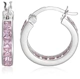 Silver Pink Cubic Zirconia Hoop Earrings