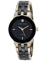 Anne Klein Womens AK/1610BKGB Diamond Dial Gold-Tone and Black Ceramic Bracelet Watch