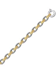 18K Yellow Gold and Sterling Silver Dual Polished and Cable Style Chain Bracelet