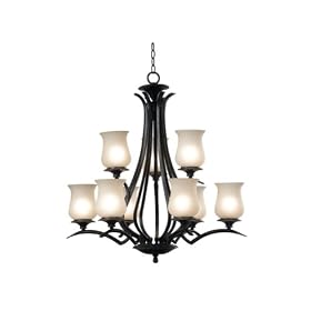 Kenroy Home 80589ORB Bienville Nine-Light Chandelier with 5-Inch Pale Amber Scavo Glass... by Kenroy Home