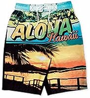 Contrast Drawstring Aloha Hawaii Swim Shorts