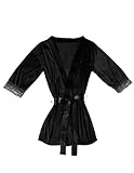 Moonar Sexy Lingerie Robe Bathrobes Sleepwear Female Deep V-neck Dress (Black)