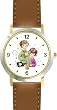 Boy and Girl Saying Havdalah Judaica Jewish Theme - WATCHBUDDY&reg; DELUXE TWO-TONE THEME WATCH - Arabic Numbers - Brown Leather Strap-Size-Large ( Men's Size or Jumbo Women's Size )