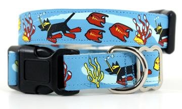Designer Dog Collar - Making Waves Dog Buckle Collar - Blue - Medium - Made in USA