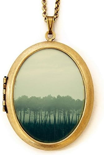 Dearest Mine Women's "Shadows And Tall Trees" Deluxe Nature Ombre Photo Locket Necklace 28 inches