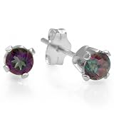 0.90 Carat (ctw) 3mm Real Natural Genuine Round Rainbow Topaz 925 Sterling Silver Studs Earrings