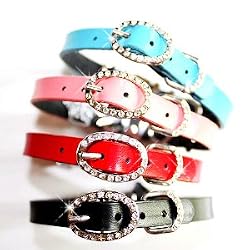 "Spotlight" Buckle Leather Dog Cat Collar with Handset Swarovski Crystals - Pink / S (10"-12")