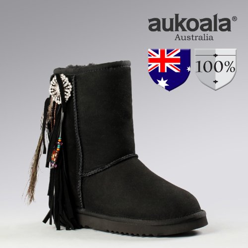 Aukoala Snow Boots Australia Sheepskin Warm Monica For Womens_Black_Us Size 5 On Sale
