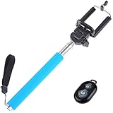 UFCIT Extendable Selfie Handheld Stick Monopod with Adjustable Phone Holder and Bluetooth Wireless Remote Shutter for iPhone Samsung and other system over IOS 6.0 and Android 4.2.2 Smartphones (Blue Monopod with Shutter)