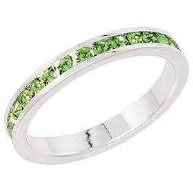 Sterling Silver Eternity Band, w/ August Birthstone, Peridot Crystals, 1/8" (3mm) wide: Jewelry