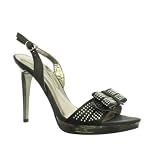 Ladies Diamante Prom Silver Satin Party Shoes Size 3-8