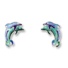 Dancing Dolphins Enameled Sterling Silver Post Earrings