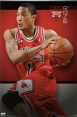 Professionally Plaqued Chicago Bulls Derrick Rose with Basketball Sports Poster Print - 22x34 with RichAndFramous Black WoodMounting