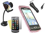 iTALKonline CAR DRIVE Pack PINK Soft ProGel Hydro Case/Cover/Skin, LCD Screen/Scratch Protector, 12/24v In Car Charger, In Car Suction Windscreen Holder For Samsung S8500 Wave