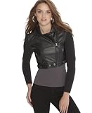 Glimmer by JJ Basics Jacket, Faux leather Ribbed Knit Long Sleeve Cropped Motorcycle