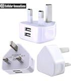 Cellular-Innovations 2.1-Amp Dual USB Port Wall Charger [UK HK 3 Prong Adapter] for Apple and Android Devices- For ALL iPads Tablets Samsung Galaxy S5 S4 Note 3 4 LG Sony Xperia White