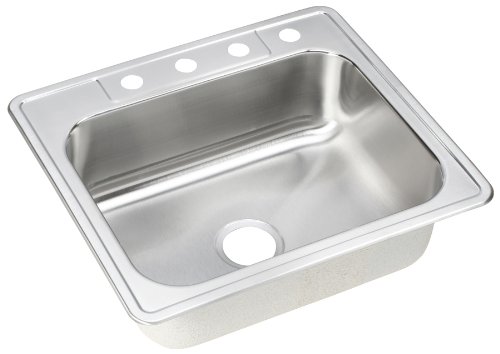 Elkay DSE125224 Dayton Elite 25-Inch by 22-Inch Stainless Steel Single Bowl Four-Hole Kitchen Sink, Satin Finish