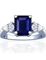 Platinum Emerald Cut Blue Sapphire Three Stone Ring