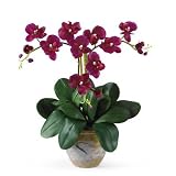 Nearly Natural Triple Mini Phalenopsis Silk Orchid Arrangement in Wine