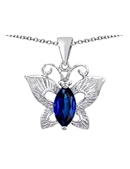 Original Star K (tm) Love Butterfly Pendant with Marquise Shape Created Sapphire in 925 Sterling Silver