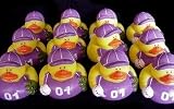 One Dozen (12) Purple & White BASEBALL Rubber Ducky Duck Duckie Party Favors