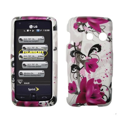 Best Price Premium White with Purple Flowers Design Snap-On Cover Hard Case Cell Phone Protector for LG Rumor Touch LN510 [Accessory Export Brand Packaging]