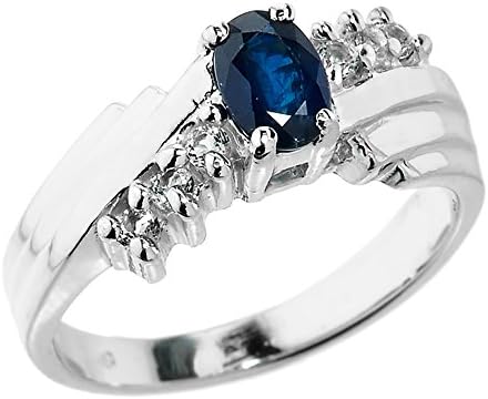 Polished 10k White Gold Diamond-Accented Layered Band 7-Stone Blue Sapphire Ring (Size 8.5)