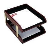 2 Two-Tone Leather Letter Trays w/Stacking Tray Posts