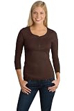 unior Ladies 3/4-Sleeve Perfect Weight Scoop Henley Shirt, Color: Espresso, Size: XXX-Large